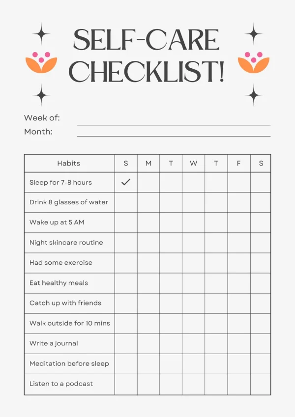 Self-Care Checklist Planner
